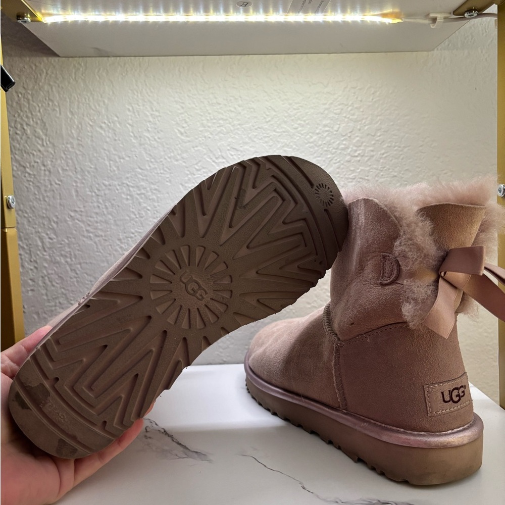 UGG Blush Sheepskin Boots with Ribbon Accents - Picture 4 of 4